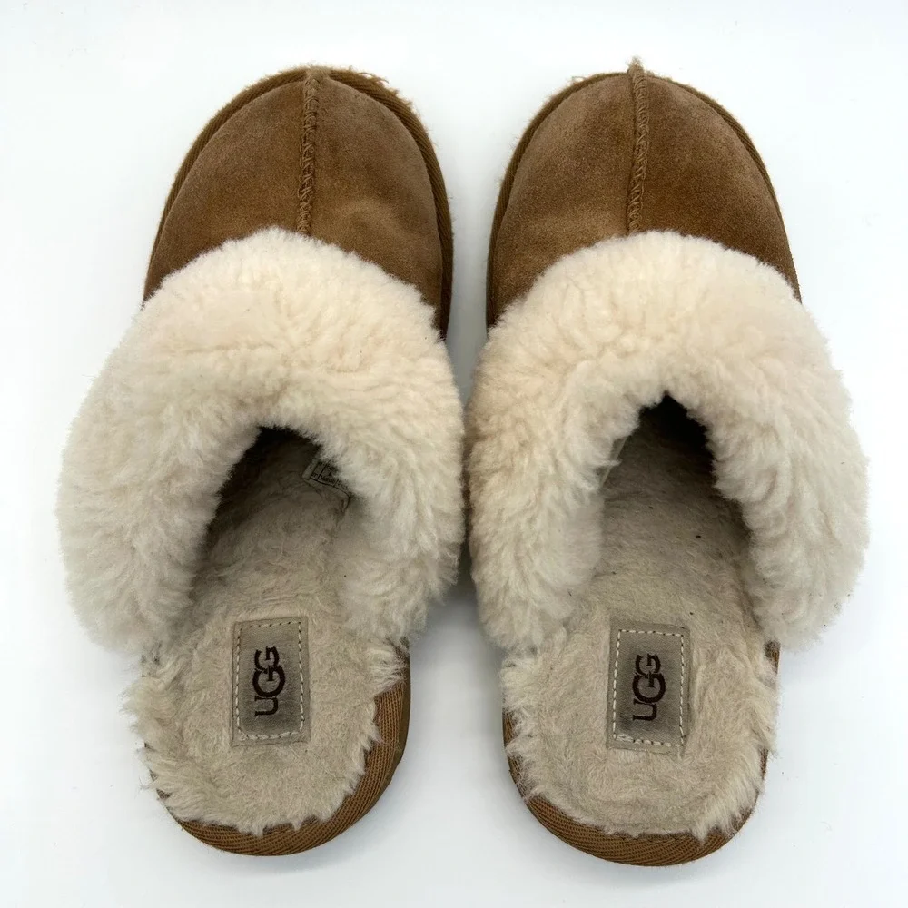 UGG Cozy II Slippers Kids 2 Chestnut Brown Suede Sheepskin Wool Slip On 1019065K